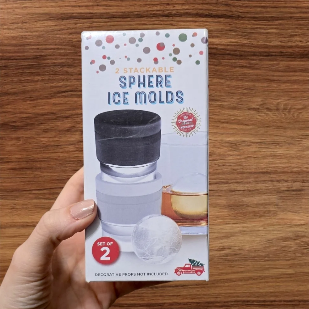 Set of 2 Sphere Ice Molds Round Ice Ball Maker for Drinks Whiskey Stackable NEW